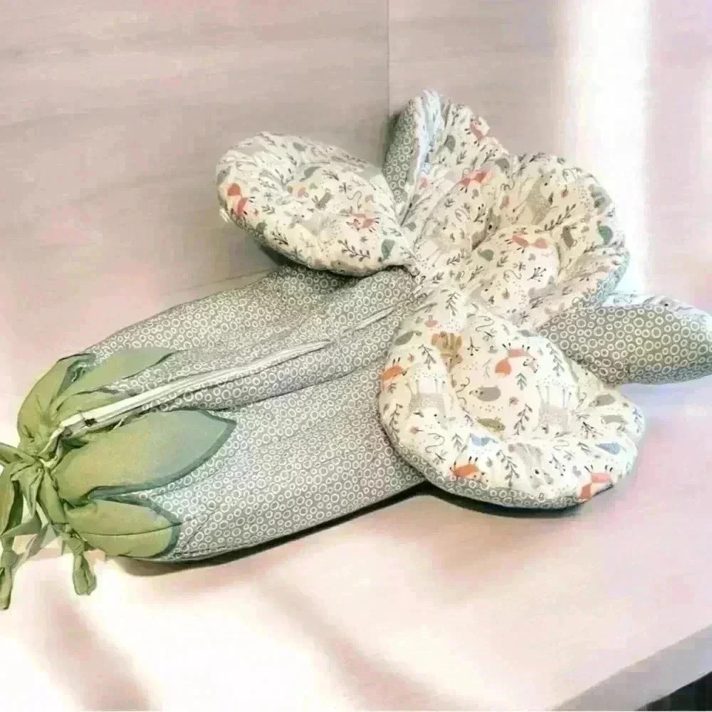 Handmade Baby Bunting Stroller Liner Carrier Snuggie Green Gray Woodland Fleece